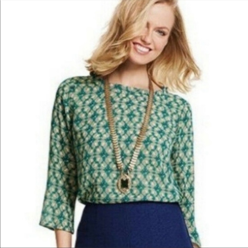 CABI jade green geometric blouse